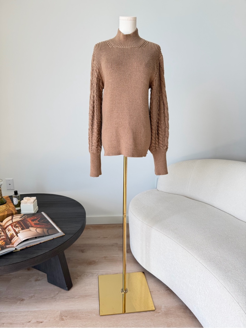 Caroline Constas Beige Wool Cable Knit Turtleneck Sweater Size M $595